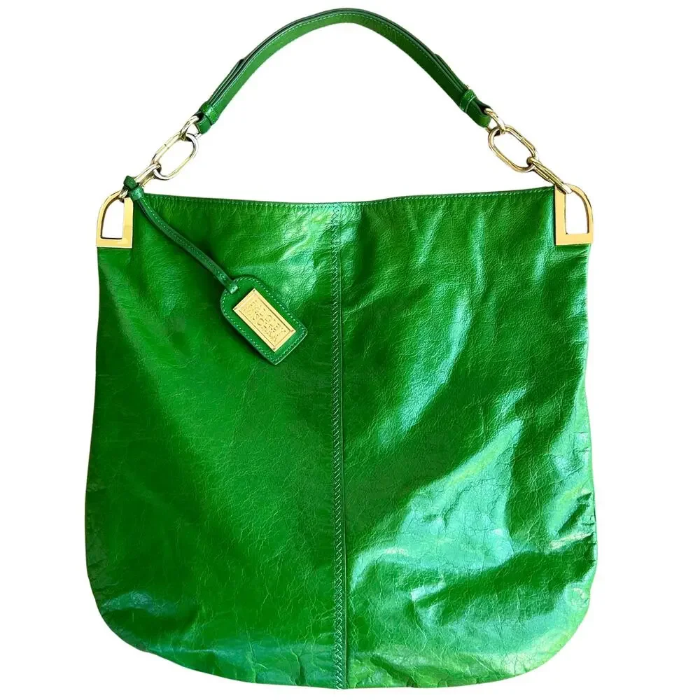 Badgley Mischka Gaia Hobo | Vintage Bright Green Leather Slouchy Chain-Link Bag